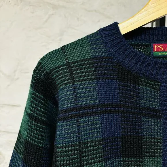 Jos. A Bank Wool Cardigan Sweater Plaid Gold Buttons Old Money Vintage 90s - Picture 2 of 7